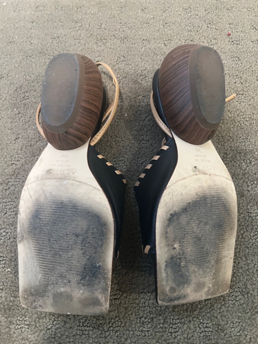 ALOHAS Black Leather Square-Toe Sandals with Tan Braided Lacing - Picture 3 of 4